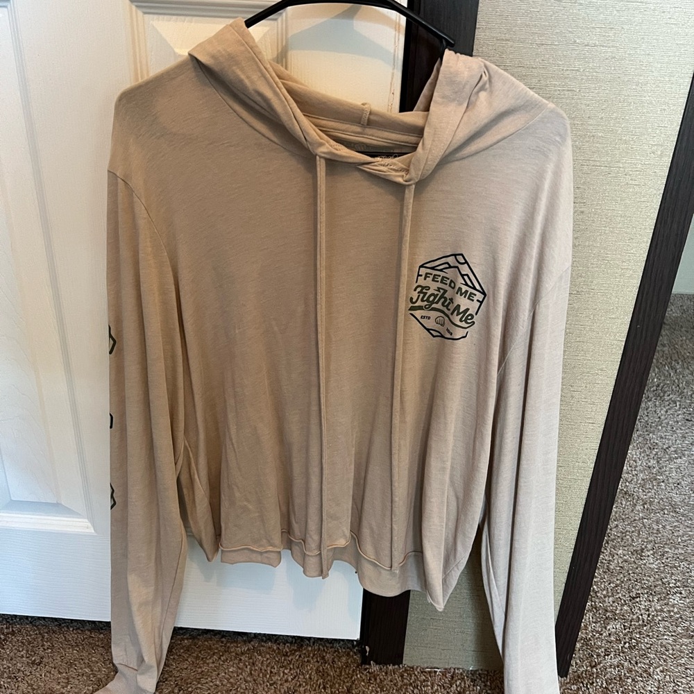 Feed Me Fight Me Beige Lightweight Hoodie